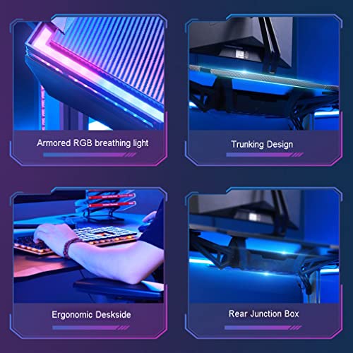 Gaming Desk with LED Lights and Cup Holder, Black E4531