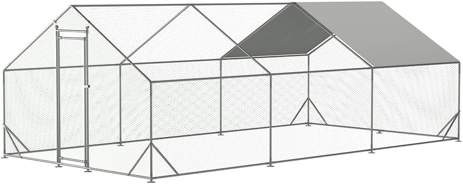 Chicken Coop Large Metal Chicken House,Walk-in Poultry Cage Chicken Run Pen Dog Kennel Duck House with Waterproof and Anti-Ultraviolet Cover (XL(10' L x 20' W x 6.56' H))
