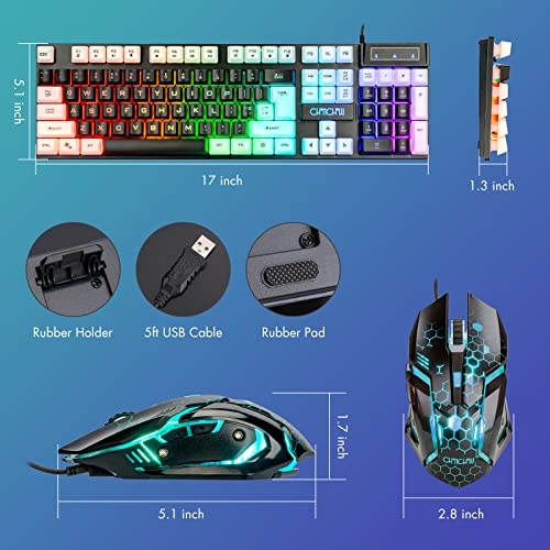 CHONCHOW LED Keyboard and Mouse Combo, 104 Keys Rainbow Backlit, White, for PC Laptop Xbox PS4 A8844