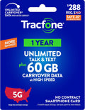 Tracfone $288 Unlimited Talk & Text Plus 60 GB of Data Annual Prepaid Plan(Physical Delivery)
