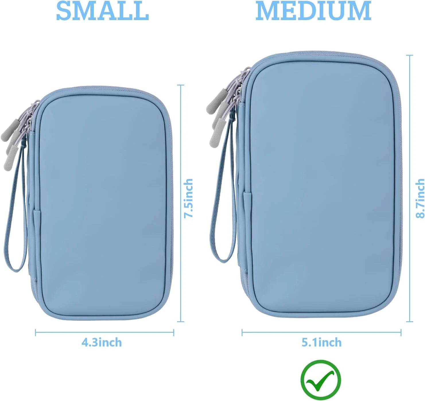 Misty Blue Cable Organizer Bag for Travel, Medium Tech Pouch D8774