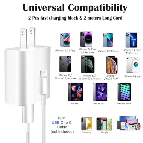 iPhone Charger 2Pack USB-C Fast Charging Block with 6FT Cable for iPhone 14/13/12/11/X/SE, iPad, AirPods J4644