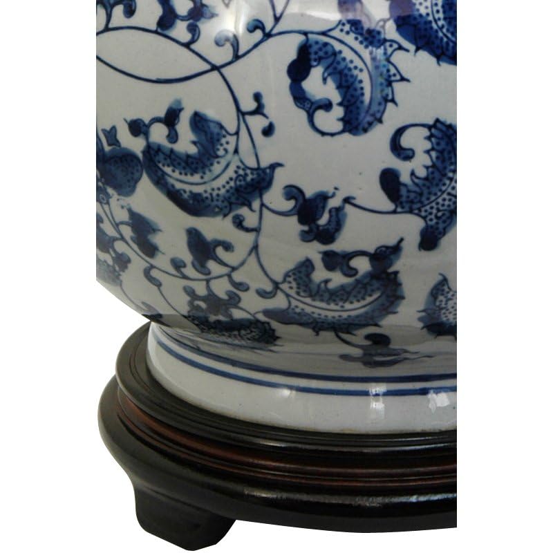 Oriental Furniture 12" Floral Blue & White Porcelain Vase C27547