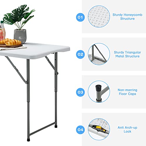 EROMMY Folding Picnic Table, 4ft Portable Plastic with Adjustable Height C1673