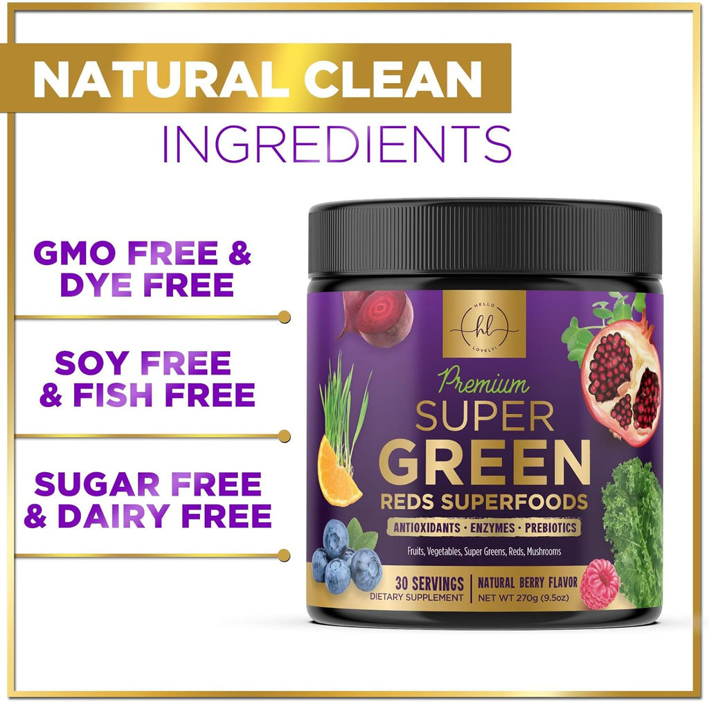 Super Greens Powder with Spirulina, Chlorella & Digestive Enzymes, Vegan, 30 Servings Y753