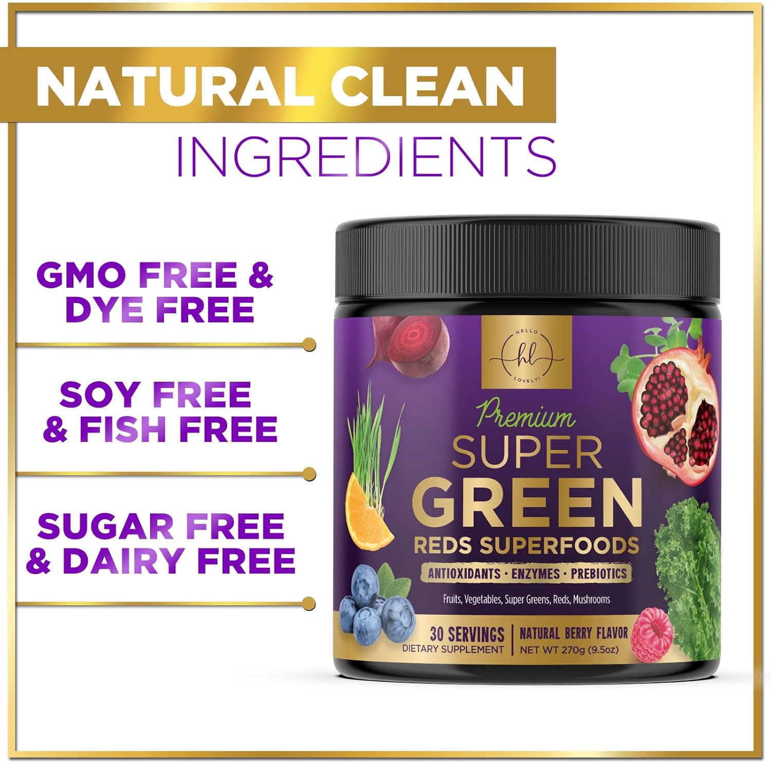 Super Greens Powder with Spirulina, Chlorella & Digestive Enzymes, Vegan, 30 Servings Y753