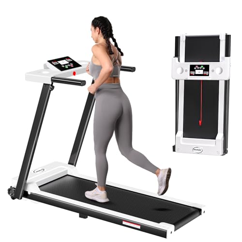 Juturna Portable Folding Treadmill, 3.0 HP Foldable Compact Treadmill for Home Office with 300 LBS Capacity, Walking Running Exercise Treadmill with LED Display White