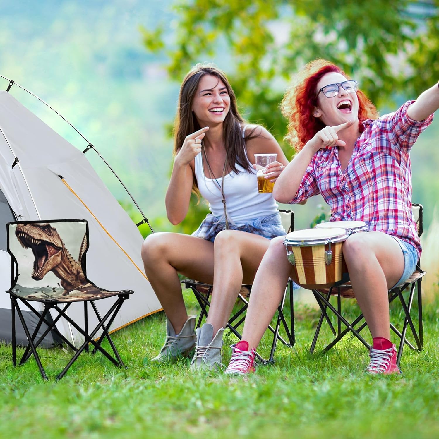 Portable Folding Camping Chair Dinosaur Design Lightweight Beach Chair H358387