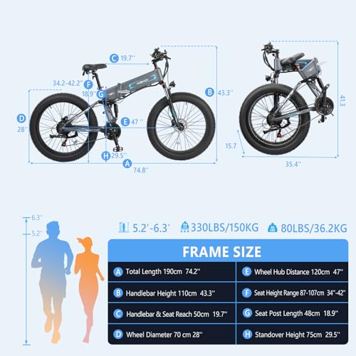 PEXMOR Electric Bike for Adults, 750W Full Suspension, 26" Fat Tire Foldable M386577