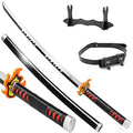 Demon Slayer Sword 41" Full-Set Belt & Stand, Tanjiro Sword Fire Final Form, Wooden Katana for Halloween Prop Costume Anime Cosplay