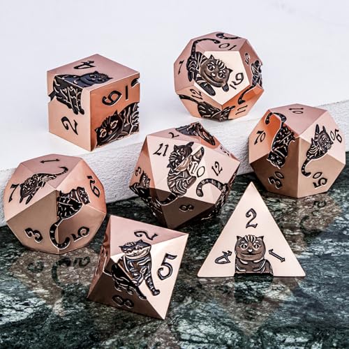 Metal DND Cat Dice 7PCS Polyhedral RPG Dice Set with Gift Case B373640