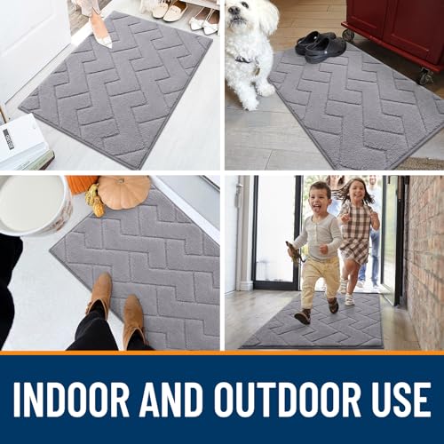 OLANLY Dog Door Mat for Muddy Paws 30x20, Non-Slip Washable Microfiber, Grey K73104