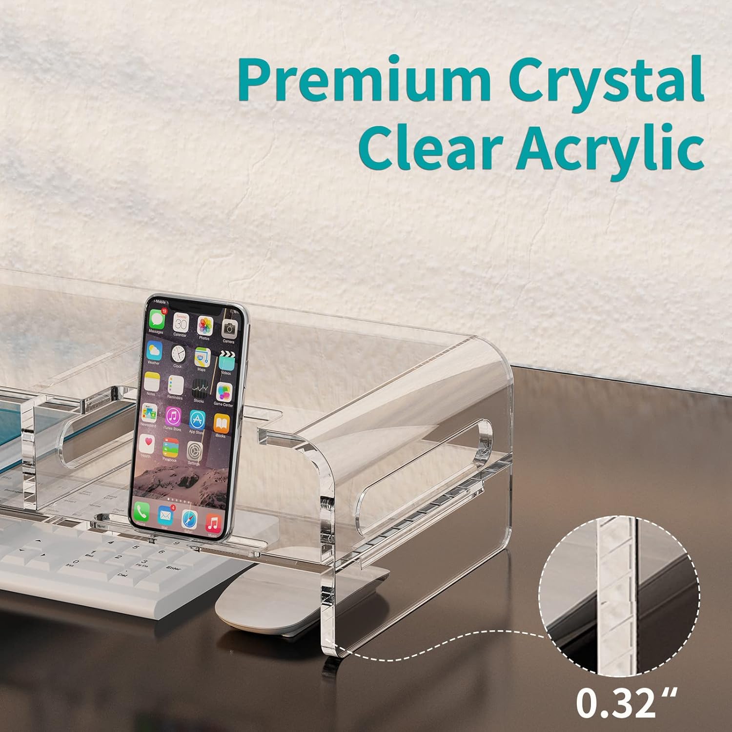 Zimilar 20-inch Acrylic Monitor Stand Riser with Keyboard Storage and Phone Holder Q84880