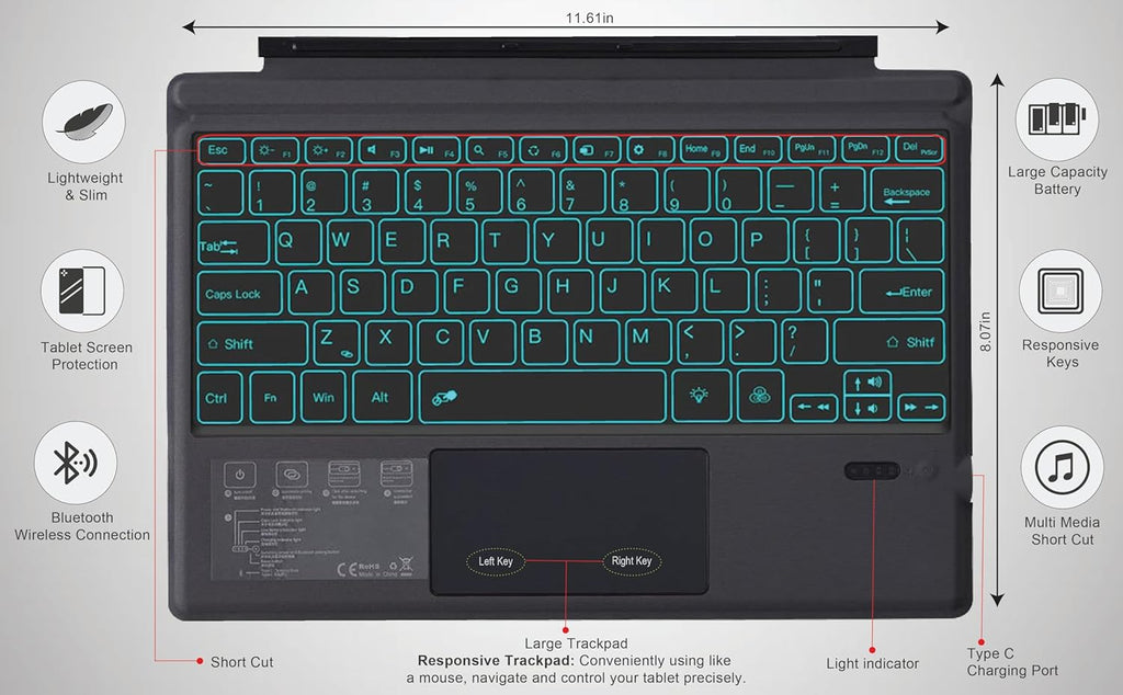Wireless Keyboard Type Cover with Trackpad for Microsoft Surface Pro 7 6 5 4 3 W933743