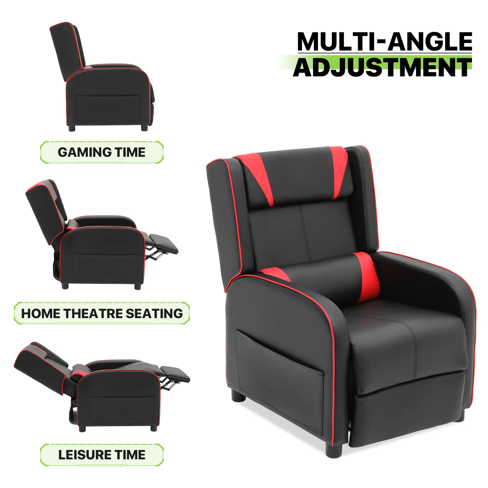 Magshion Gaming Massage Recliner Chair with Footrest, PU Leather, Red R2353