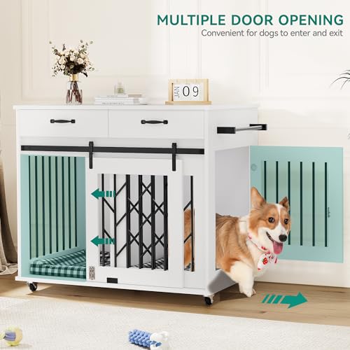 YITAHOME Dog Kennel Furniture for 2 Dogs, 39 inch Double Dog Crate with Storage Drawers, Brown L4904