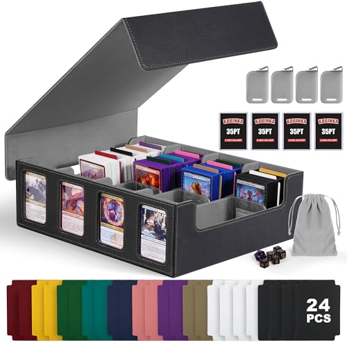 Trading Card Storage Box with Commander Display, 5-Row Deck Case, Black Purple B7043