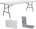 ZENY 8ft Portable Folding Table Plastic Indoor Outdoor Picnic Party Camp Dining Table with Handle, White