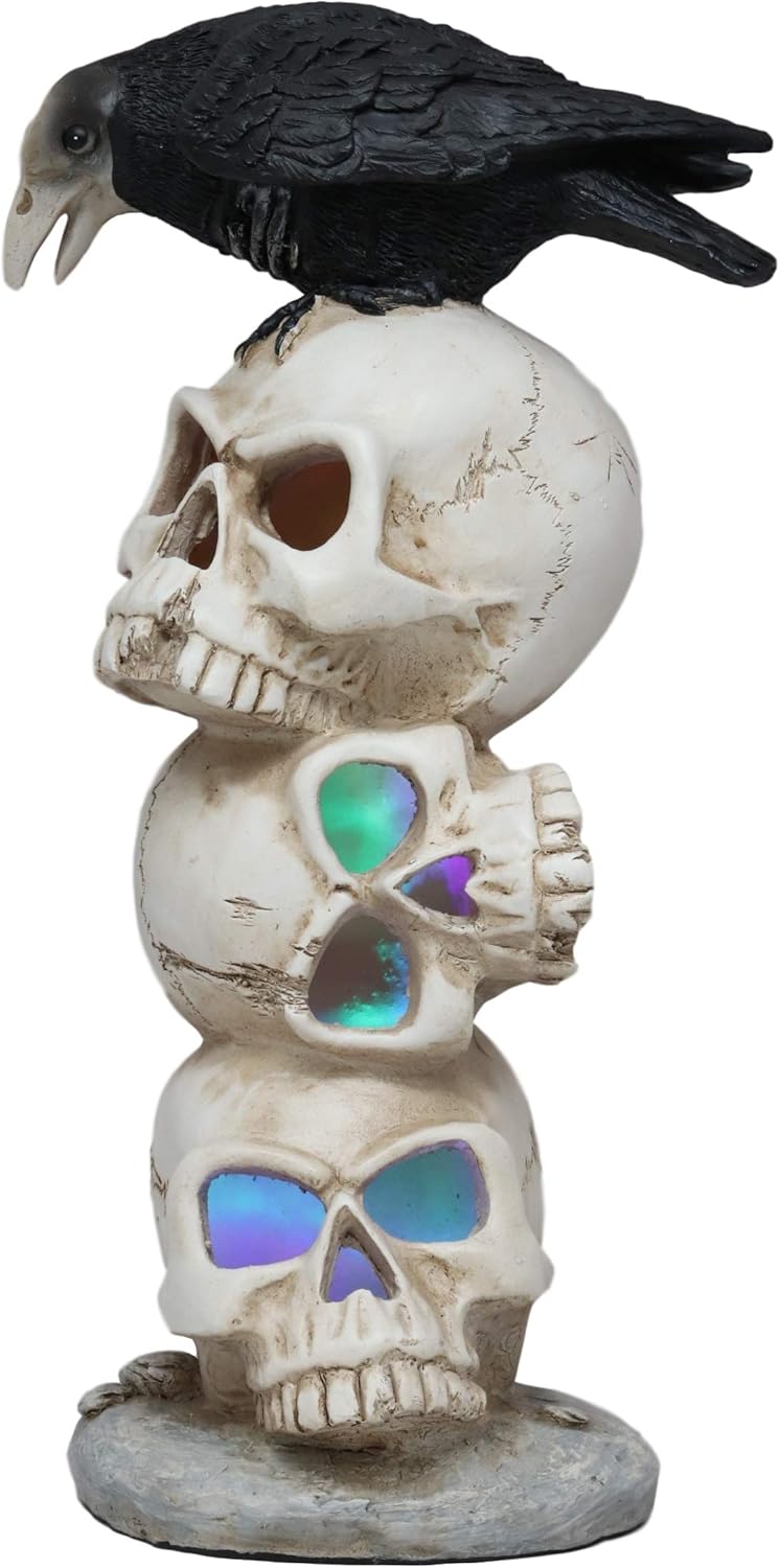 Ebros Gothic Raven Crow Perching on Pole Totem with LED Night Light Statue 11.75" Tall Q410692