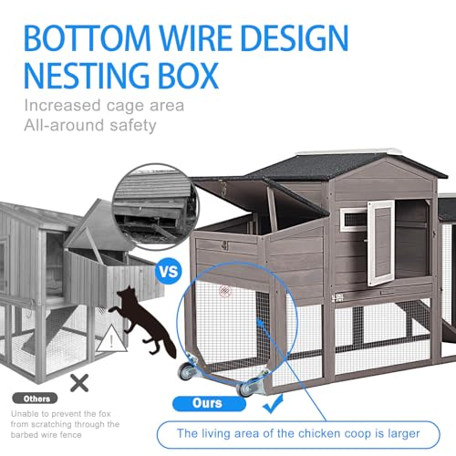 71" Wooden Chicken Coop with Nesting Box and Wheels P66748