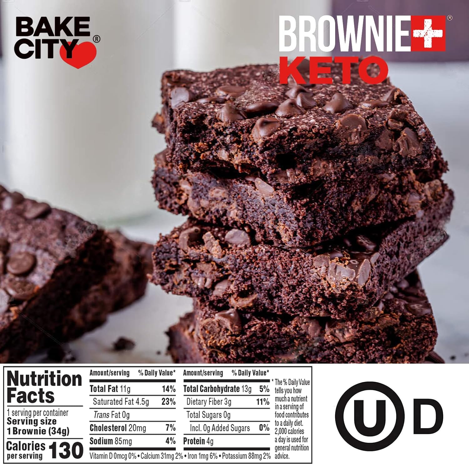 Bake City Brownie+ Keto 1.2oz Brownie (12 pack), Gluten Free, 0g Sugar Z12341