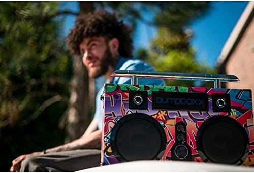 Bumpboxx Bluetooth Boombox Ultra Plus Retro Speaker with Rechargeable Battery, Strap & Mic X781494