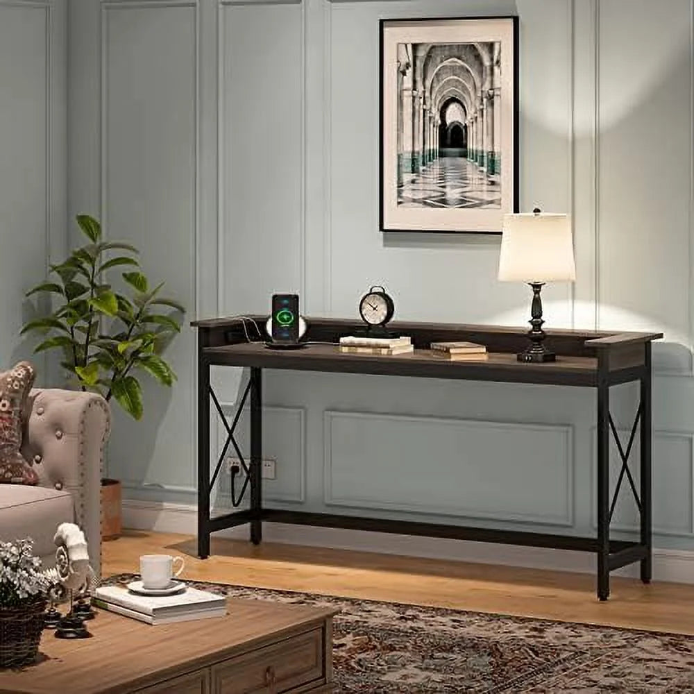 Sofa Table with Outlets and USB Ports, 70.9 inch Console Table for Living Room L879533