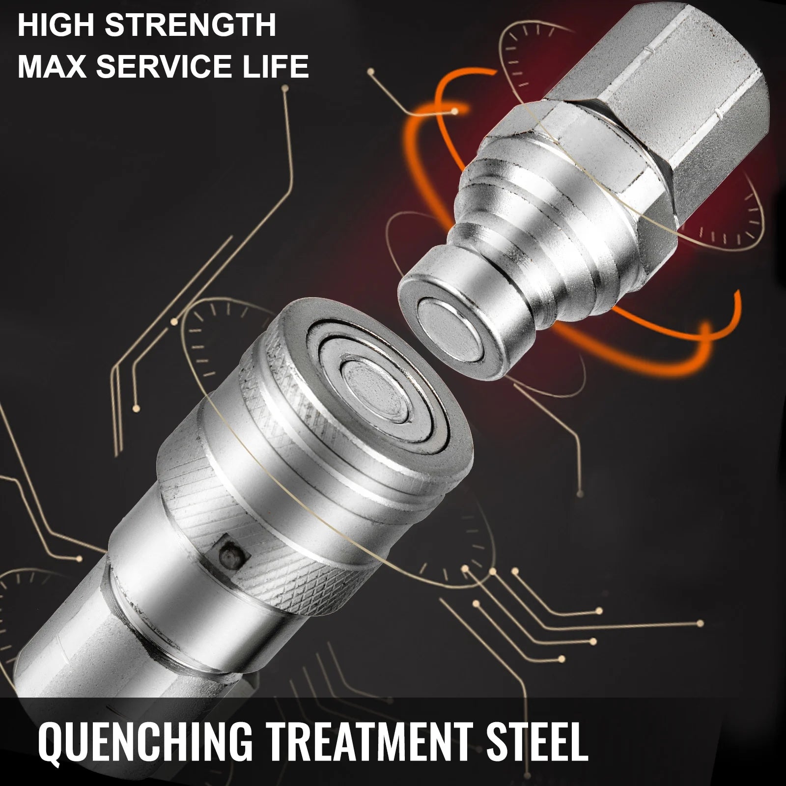 VEVOR Flat Face Hydraulic Couplers 1/2" NPT, Skid Steer Quick Connect with Dust Caps V191