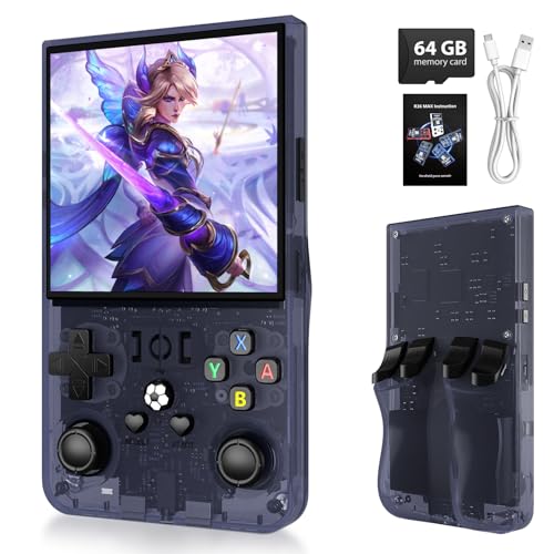 R36MAX Handheld Retro Game Console, 4.0 Inch IPS Screen, Transparent Gray Z561856