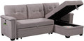 Sectional Sleeper Sofa with Storage Chaise and Pull Out Bed, Linen Tufted Upholstered Convertible Corner Couch for Living Room, Home Furniture, Apartment, 84", Light Gray-1