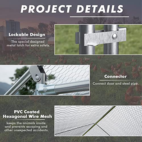 LEMBERI Large Chicken Coop Walk-in Poultry Cage with Waterproof Cover T233
