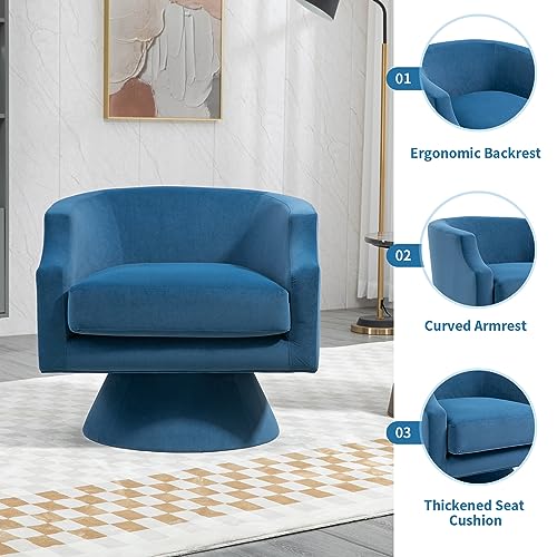 360 Degree Swivel Barrel Chair, Velvet Accent Sofa Chair for Living Room, Blue R796