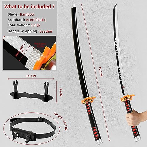 Demon Slayer Sword 41" Full-Set with Belt & Stand, Tanjiro Wooden Katana Cosplay Prop M416325