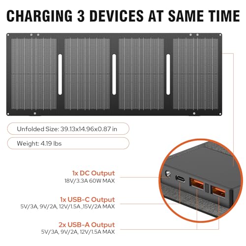 Portable Solar Generator 300W Power Station with 60W Solar Panel, 280Wh Lithium Battery, Orange V705728