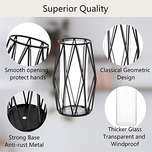 2Pcs Gold Pillar Hurricane Candle Holders with Glass and Metal Stand E76606