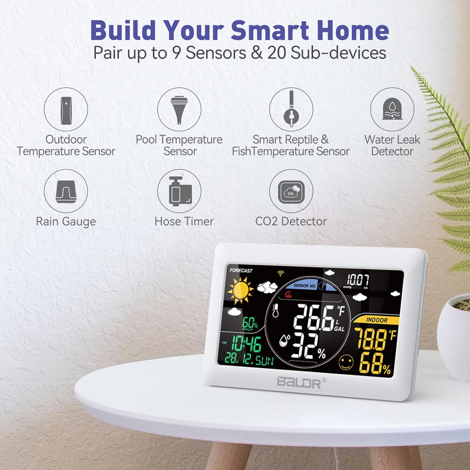 BALDR WiFi Weather Station, Wireless Indoor Outdoor Thermometer with App R4500