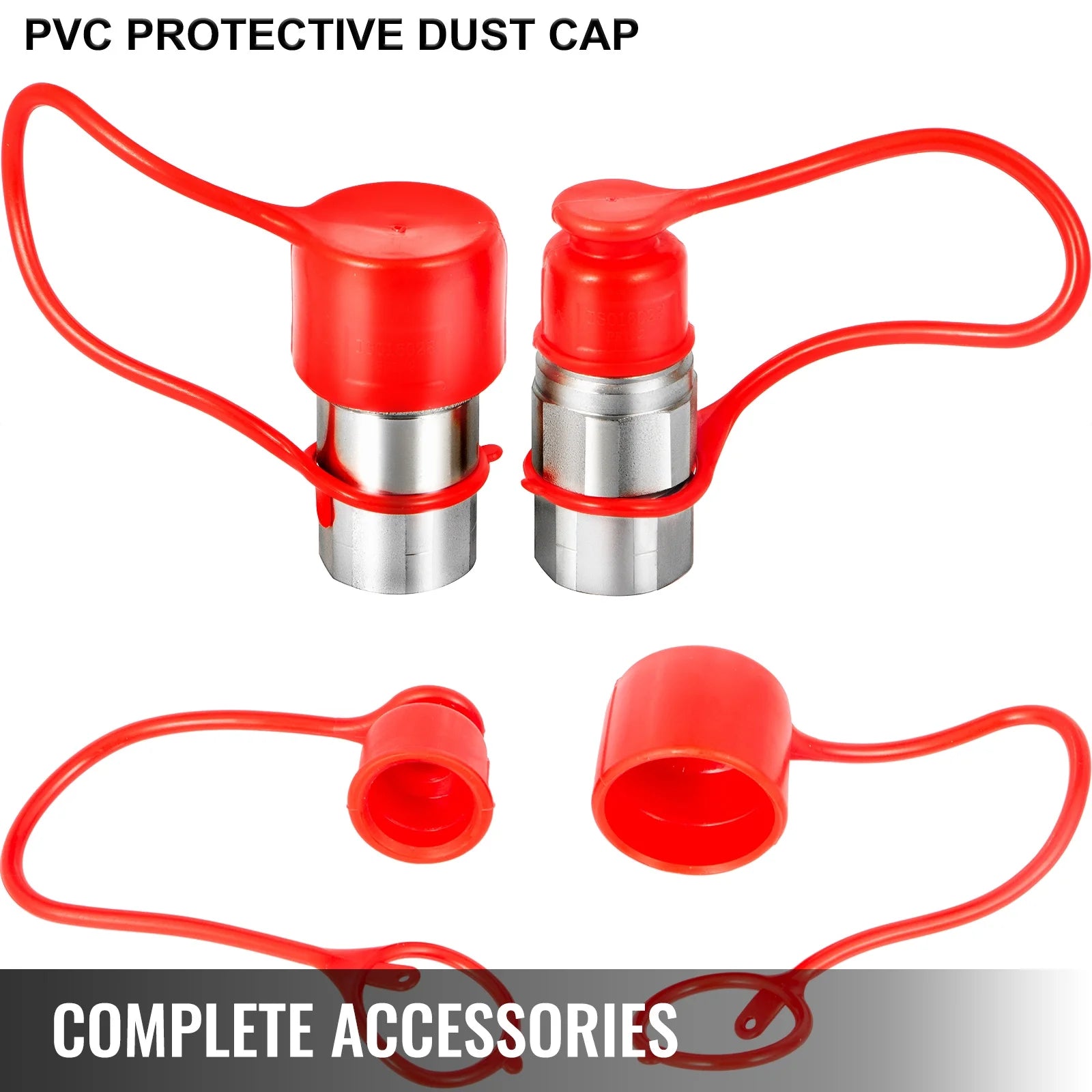 VEVOR Flat Face Hydraulic Couplers 1/2" NPT, Skid Steer Quick Connect with Dust Caps V191