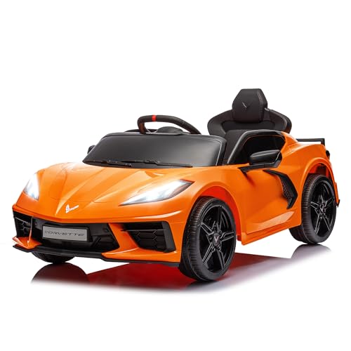 Licensed Chevrolet Corvette C8 12V Kids Electric Car Ride on Car with Remote Control Battery Powered Sports Car, 3 Speeds, Bluetooth, Shiny Dashboard, MP3 & LED Head Lights