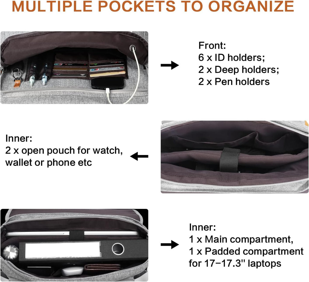 ESTARER Messenger Bag 17-17.3 Inch, Men's Water-resistant Canvas Laptop Shoulder Bag V9244
