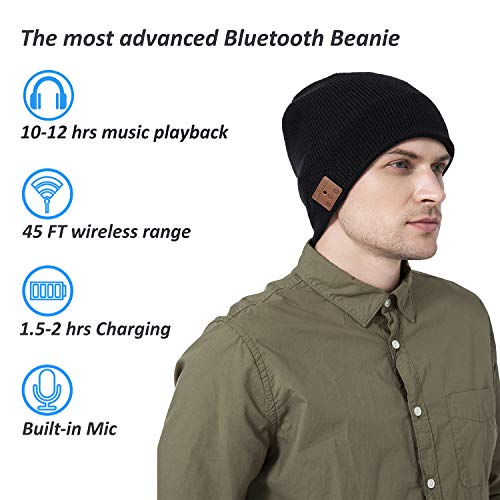 MUSICBEE Bluetooth V5.2 Wireless Knit Winter Cap with Microphone and HD Stereo Speakers K467681