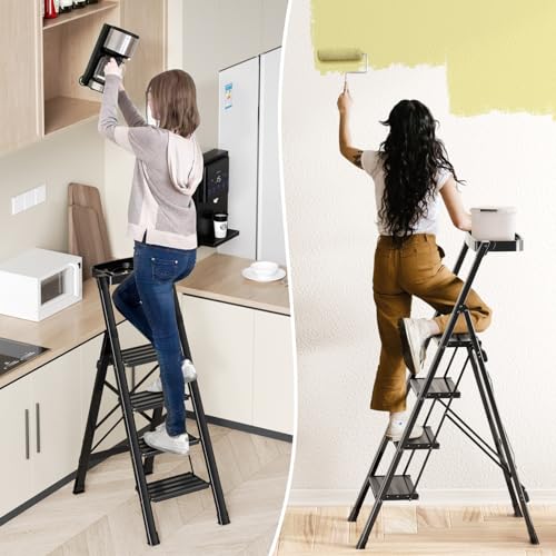 4 Step Folding Step Stool with Handgrip Anti-Slip Aluminum, 330 lbs Capacity Y6004