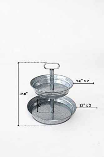 Galvanized Two Tiered Tray Decor Stand for Farmhouse Home Decor Q689