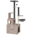 HOOBRO Cat Tree with Litter Box Enclosure, 67.7" H Wooden Multifunctional Pet Furniture with Hidden Litter Box, Perch, Hammock and Scratching Post, Cat Tower for Indoor Cats, Greige BG75MZ03