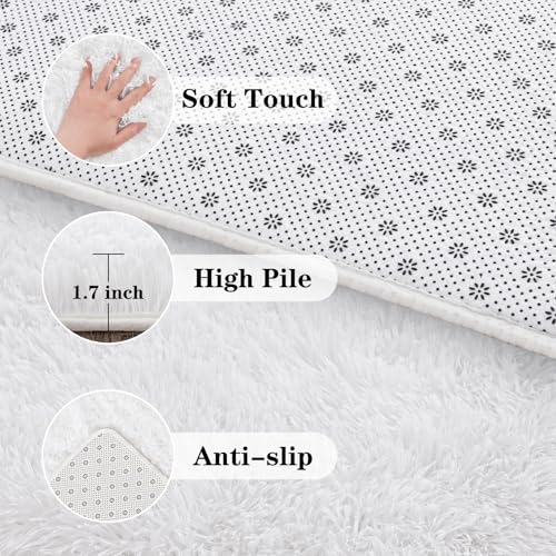Fluffy Rugs for Bedroom Living Room, 4x6 Feet, Non-Slip Shaggy Area Rug, White R1191