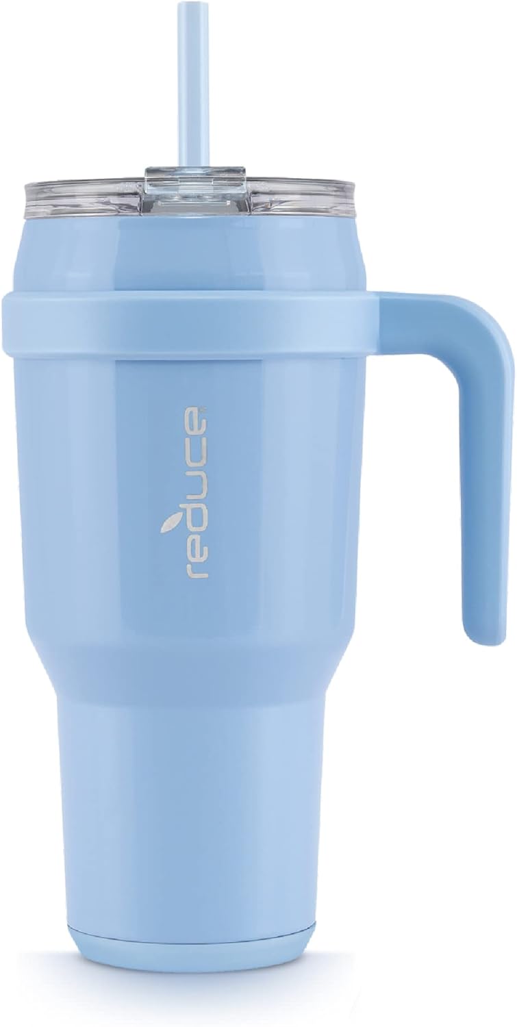 REDUCE 40 oz Tumbler with Handle - Vacuum Insulated Stainless Steel Mug Sip-It-Your-Way Lid and Straw Keeps Drinks Cold up to 34 Hours Sweat Proof, Dishwasher Safe, BPA Free Glacier, 10783-F2