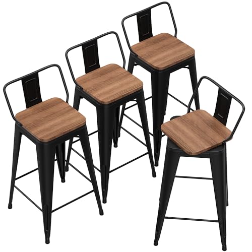 Andeworld 30 Inch Swivel Bar Stools Set of 4 Counter Height Stools Industrial Metal Barstools (30 inch, Distressed White)