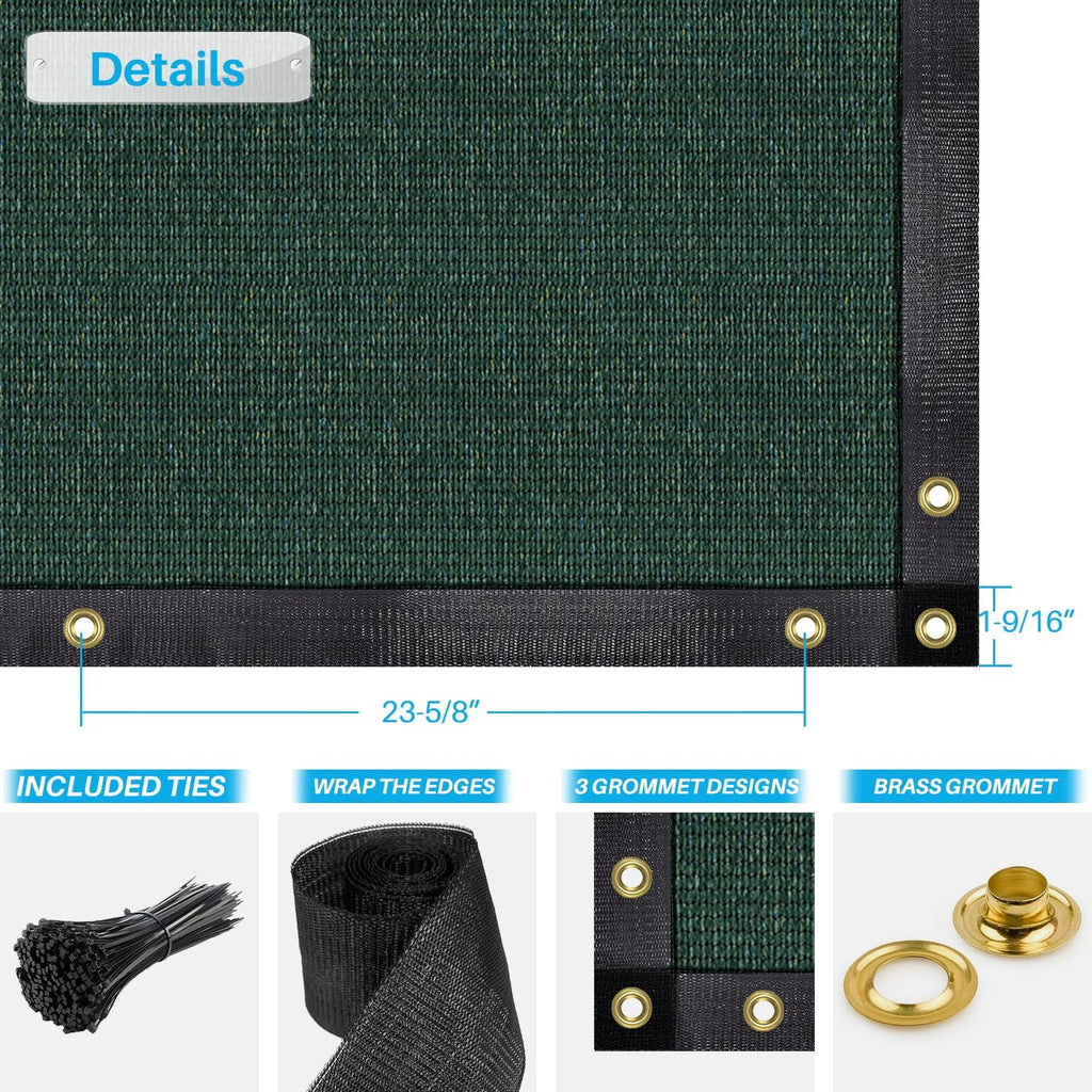 Patio Fence Privacy Screen Green Mesh Shade Fabric with Brass Grommets G9972