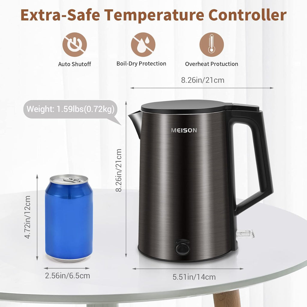 Electric Kettle Stainless Steel 1.0L Double Wall Cool Touch, Auto Shut-Off, Blue A927249