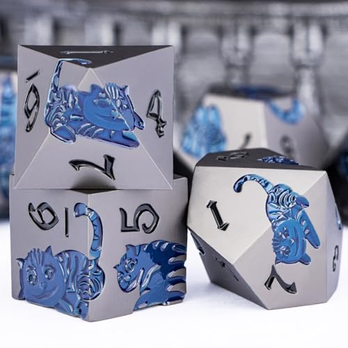 Metal DND Cat Dice 7PCS Polyhedral RPG Dice Set with Gift Case B373640