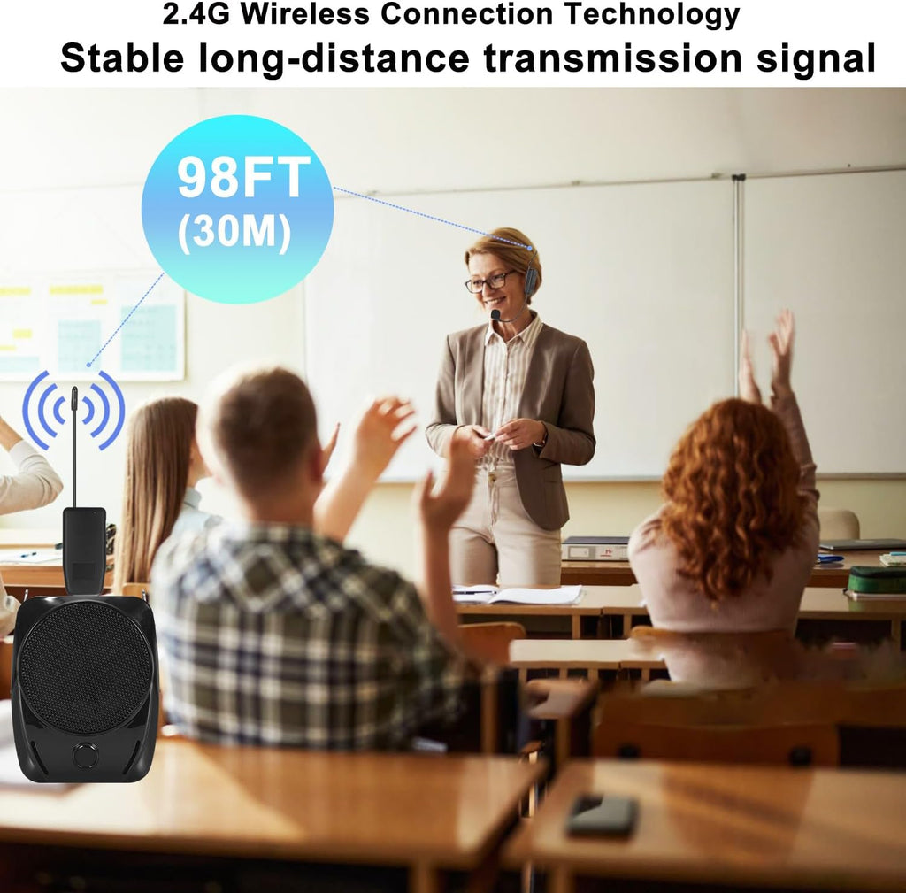 Wireless Microphone System for 4 People, 2.4G Headset and Handheld Mics S798